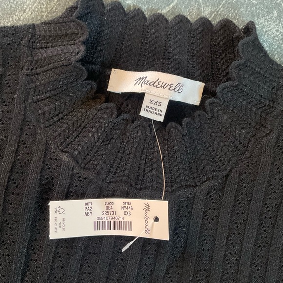 Madewell Pointelle-Stitch Mockneck Sweater Tee Abyss Black Size XXS 2XS NWT - Picture 10 of 11
